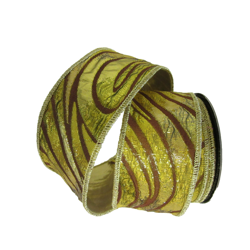 Gold Burnt Out Velvet 2.5" x 5 yds Wire Edge Ribbon d.stevens Christmas Holidays
